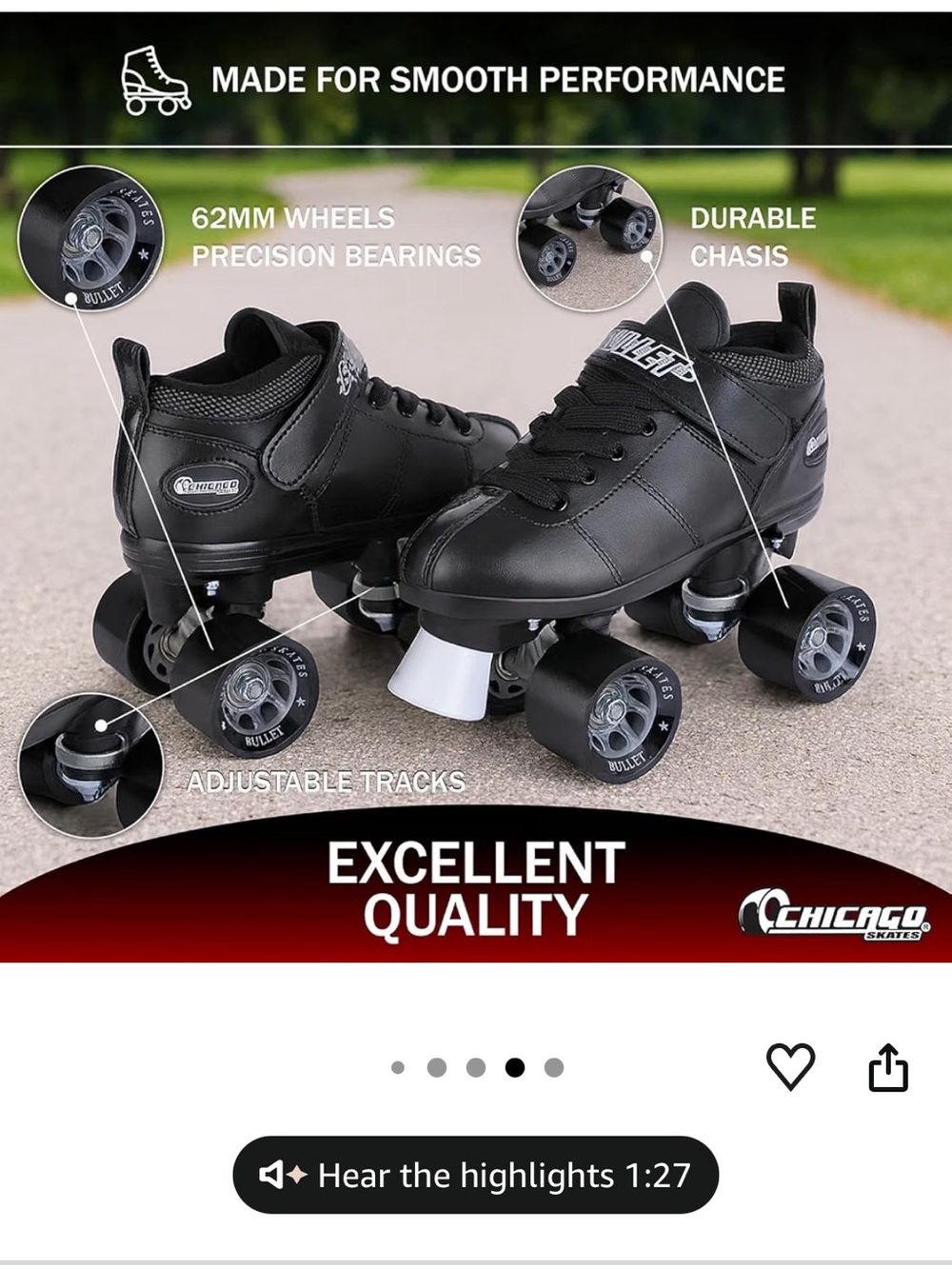 Chicago Skates Bullet Black Low-Cut Roller Skates Men’s 4 - Picture 3 of 16